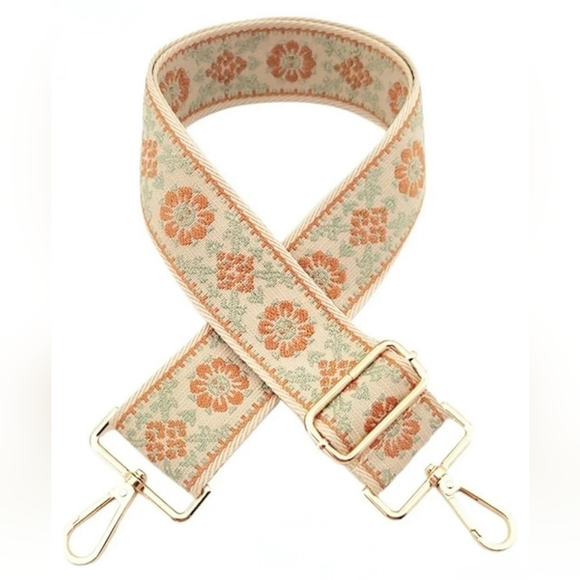 🤙Sold🔆Boutique Bohemian Woven Floral Neutral Purse Strap - Picture 1 of 6